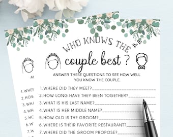 Who Knows Couple Best Bridal Shower Game l Newlywed Game l Greenery Bridal Shower  l Bride Trivial l FUN Bridal Shower Game l Zoom PDF Games