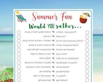 Summer Would You Rather Game | Summer Fun Game | Summer Party Game | Printable Game for Family | Zoom Party | Icebreaker | BBQ Pool Game