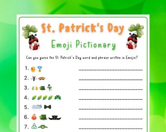 St. Patrick's Day Emoji Pictionary Printable Game | St. Patrick's for Kids & Adult | St. Patty's Day Classroom Game | St. Paddy's Party Game