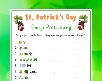 St. Patrick's Day Emoji Pictionary Printable Game | St. Patrick's for Kids & Adult | St. Patty's Day Classroom Game | St. Paddy's Party Game