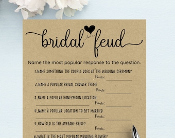 Bridal Feud Bridal Shower Games, PDF Printable download, Newlywed Party, Fun Party Game, Brunch + Night Game, Rustic, Family Feud, Zoom Game