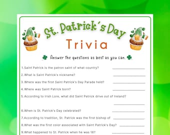 St. Patrick's Day Trivia Game | St. Patrick's Day Game for Kids & Adults | St. Patrick's Fun Party Game | St. Patrick's | Classroom Activity
