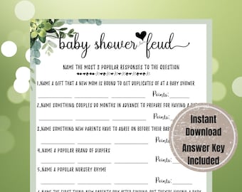 Greenery Baby Shower Feud Game: Printable Party Activity (PDF)