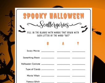 Halloween Scattergories Game | Spooky Halloween Printable Game | PDF | Scary Witch | Zoom l Halloween Party Game lAdults Kids Party Game