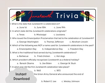 Juneteenth Trivia Game, Fun Educational Game Kids, Black History Game, African American History School Trivia Quiz Kids, Instant Download