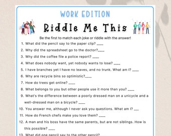 Office Party Printable Riddle Me This Game | Coworker Staff Game | Fun Work Party Game | Office Retirement Party, Icebreaker Team Building