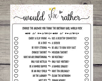 Teen Girls Birthday Game: Would She Rather Party Game (Digital Download)