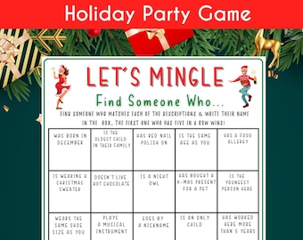 Juego de bingo "Encuentra a alguien" de Navidad: Actividad para fiestas navideñas (imprimible)