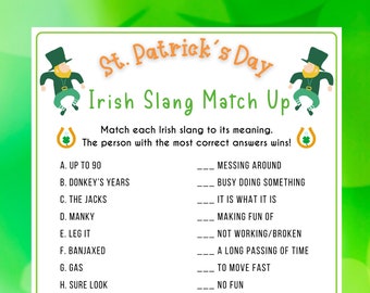 St. Patrick's Day Irish Slang Match Up | St. Patrick's Printable Game for Kid & Adult | St. Patrick's Class Activity | St. Paddy's Activity