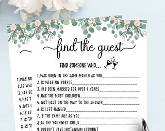 Find The Guest Bridal Shower Game l Newlywed Game l Greenery Bridal Shower l Bride Trivial l FUN Bridal Shower Game l Zoom PDF Game