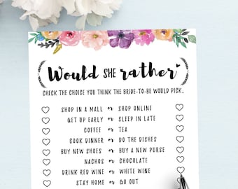 Would She Rather Bridal Shower Game l Floral Bridal Shower  l Tropical Floral Games l Bridal Shower Games l Wedding shower l Zoom Game l PDF