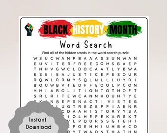 Black History Word Search Game, Fun Educational Game Kids, Black History Month, African American History School Quiz Kids,Instant Download