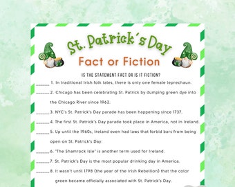 St. Patrick's Day Fact or False Game | Fun St. Patrick's Game for Kids & Adults | Printable St Paddy's Classroom Game | St Patrick's Day