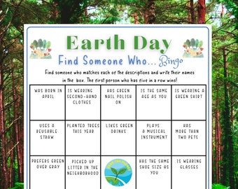 Earth Day Find Someone Bingo Game | Fun Earth Day Printable  Game for Kids & Adults | Nature Activities | Spring Game | Classroom Activity