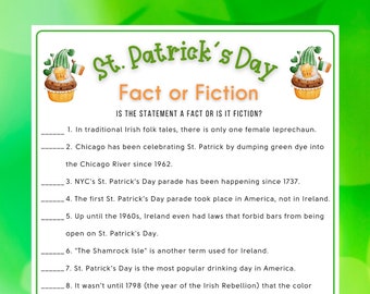St. Patrick's Day Fact or False Game | Printable Game Saint Paddy's for Kids & Adults | Fun St. Patrick's  Game, St. Patrick's Trivia quiz
