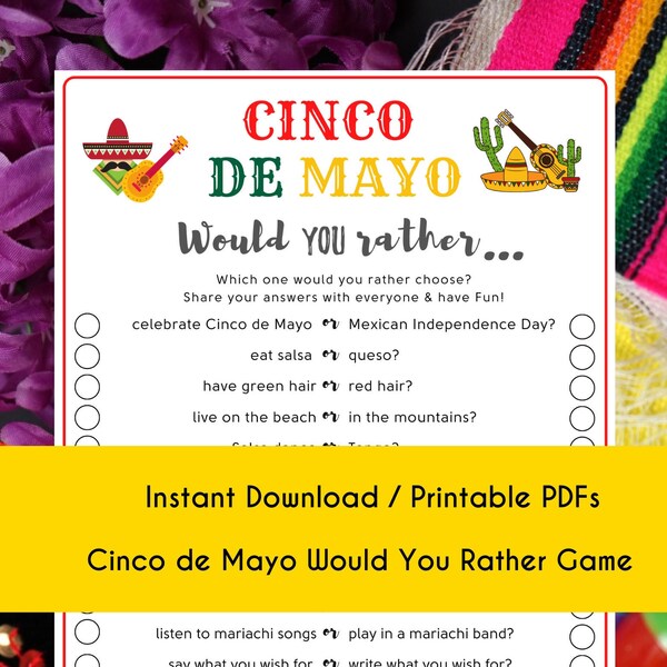 Cinco de Mayo Would You Rather Game l Printable Game | Mexican Fiesta Game | Fun Cinco de Mayo Activity | Fun Game for Kid & Adult | Class