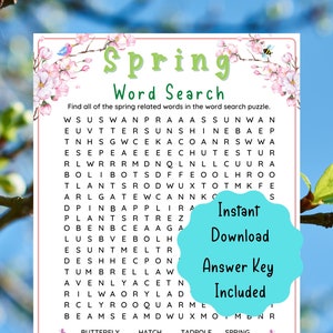 Spring Word Search Printable Game | Fun Spring Party Games | Spring Activities for Kids & Adults |Party game | Spring School Activities
