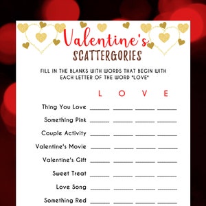 Valentine's Day Scattergories Game Valentine's Day Trivia Valentines Printable Game Galentine's Game Fun Adults Party Game PDF image 1