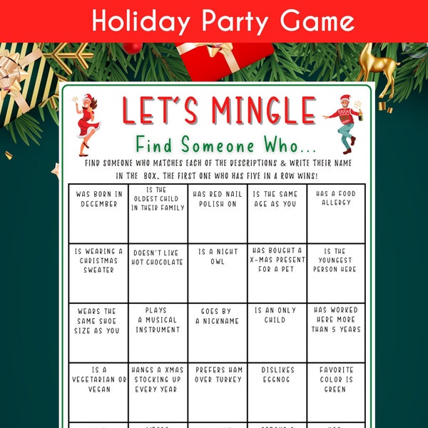 Office Christmas Find Someone Who Game, Holiday Party Printable Game, Work Party Game, Team Building Game, Holiday Party, Happy Hour Game