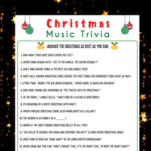Christmas Music Trivia Game, Holiday Party Game, Christmas Printable Game, Christmas Party Game 