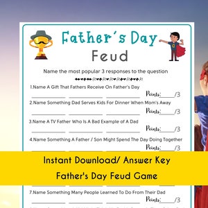 Father's Day Feud Game: Family Trivia, BBQ Party (PDF Printable)