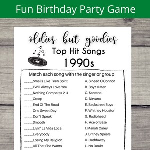 Canção de sucesso dos anos 90, Jogos de festa de aniversário para adultos, Jogos de festa, Nascido na década de 1990, Jogo de aniversário, Curiosidades do 30º aniversário, Músicas da década de 1990, Para impressão