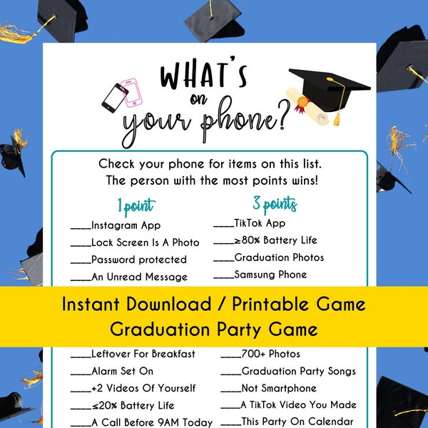 2023 Graduation Party Game | Whats On Your Phone Game | Graduation Printable Game | Class of 2023 | Grad | High School Grads | College Grads