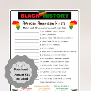 Black History African American Firsts Game, Fun Educational Juneteenth Game, African American History Quiz Kids, Instant Download