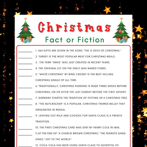 Christmas Fact Or Fiction Game Christmas Game Printable Holiday Party Game Xmas Printable Game All Ages Office Party Game Family Christmas