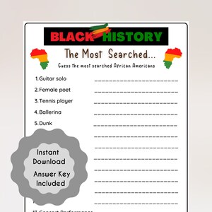 Black History The Most Searched Game, Fun Educational Game, Black History Month, African American History School Quiz Kids, Instant Download