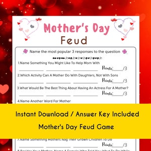 Mother&#39;s Day Feud Game | Mother&#39;s Day Game For Kids & Adults | Family Activities For Mom | Mum l PDF  Printable | Mother&#39;s Day Party Trivia