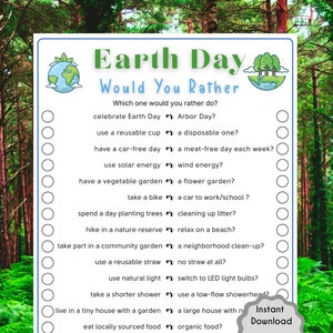 Earth Day Would You Rather Game | Fun Earth Day Printable  Game for Kids & Adults | Nature Activities | Spring Game | Classroom Activity