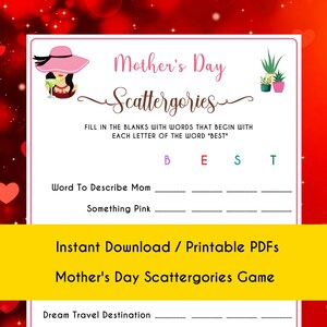 Mother&#39;s Day Scattergories Game | Mother&#39;s Day Game For Kids & Adults | Family Activities | Mum l Printable Game | Mother&#39;s Day Questions