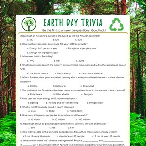 Earth Day Trivia Game |  Earth Day Game for Kids & Adults |  Fun Game | Nature Activities | Fun Springtime Game | Instant Download l PDF