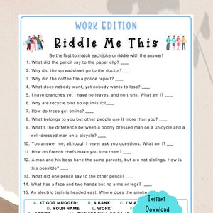 Office Party Printable Riddle Me This Game | Coworker Staff Game | Fun Work Party Game | Office Retirement Party, Icebreaker Team Building