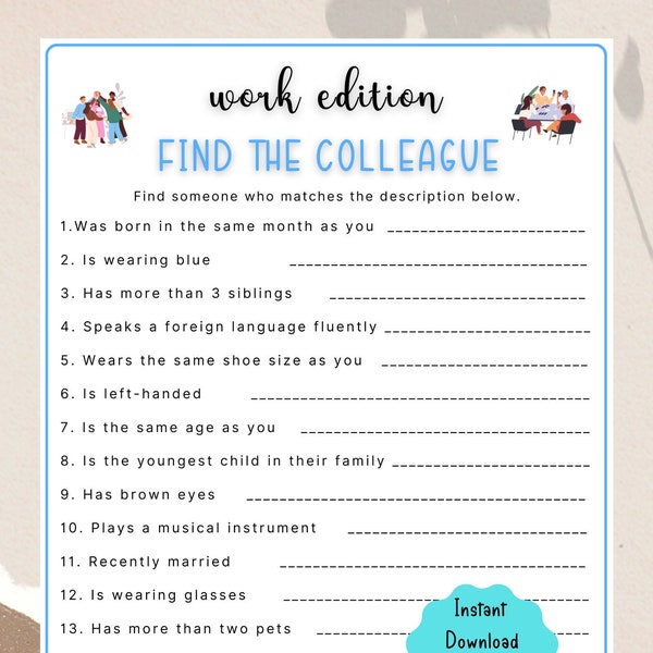 Printable Find The Colleague Office Party Game | Coworker Staff Game | Fun Work Party Game | Retirement Party, Icebreaker TeamBuilding Game