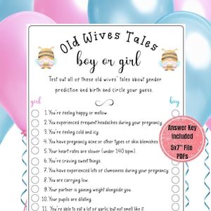 Baby Shower Old Wives Tales Boy or Girl  Game | Baby Gnome Baby Shower Game |Printable Baby Shower Game for Gender Reveal | Baby Shower quiz