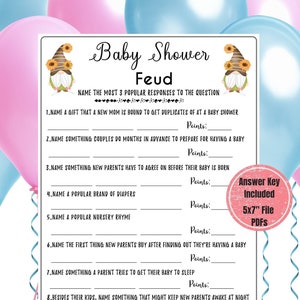Baby Shower Feud Game | Baby Gnome Baby Shower Game | Printable Baby Shower Family Feud Game for Gender Reveal | Baby Shower | Virtual Game
