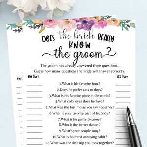 Did the Bride Really Know the Groom Bridal Shower Game L Floral Bridal ...