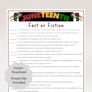 Juneteenth Fact or Fiction Game, Fun Educational Game Kids, Black History Game, African American History School Quiz Kids, Instant Download