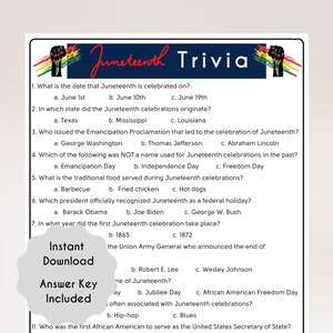 Juneteenth Trivia Game, Fun Educational Game Kids, Black History Game, African American History School Trivia Quiz Kids, Instant Download