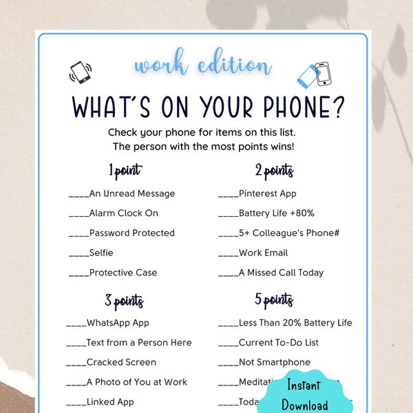 Office Party Printable Whats On Your Phone Game | Coworker Staff Game | Fun Work Party Game | Retirement Party, Icebreaker TeamBuilding Game