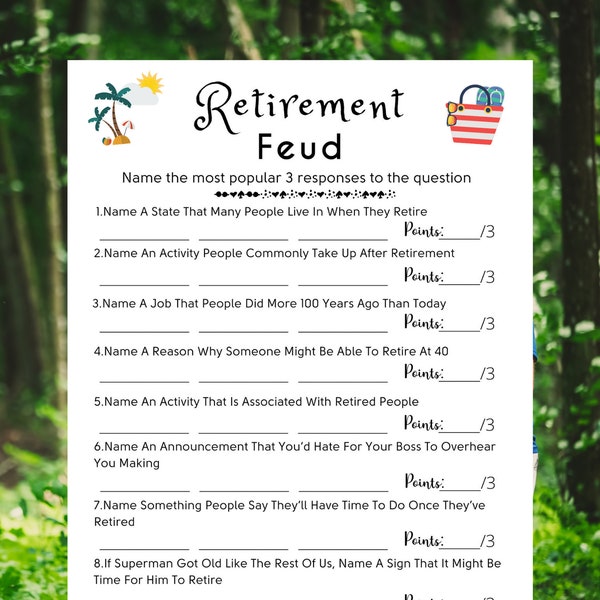 Retirement Party Game | Retirement Feud Game | Fun Retirement Party Game | Coworker Retirement Party Game | Instant Download | PDF Printable