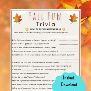 Fall Fun Trivia Game | Autumn Days Trivia Quiz | Fall Fun Game |  Family Activity | Zoom | Holidays | Instant Download l Thanksgiving