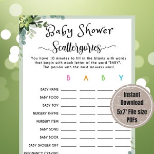 Baby Shower Scattergories Game | Printable Baby Shower Game |  Baby Shower Game for Gender Reveal | Virtual Baby Quiz, Baby Shower Activity