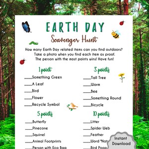 Earth Day Scavenger Hunt Game |  Earth Day Game for Kids & Adults |  Fun Game | Nature Activities | Fun Springtime Game | Instant Download