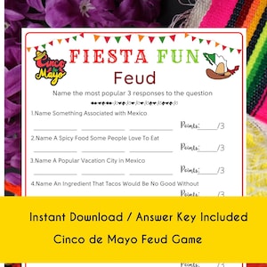Cinco de Mayo Fiesta Fun Feud Game l Jogo para imprimir | Jogo de festa mexicana | Atividade divertida | Jogo divertido para crianças e adultos | Jogo de sala de aula