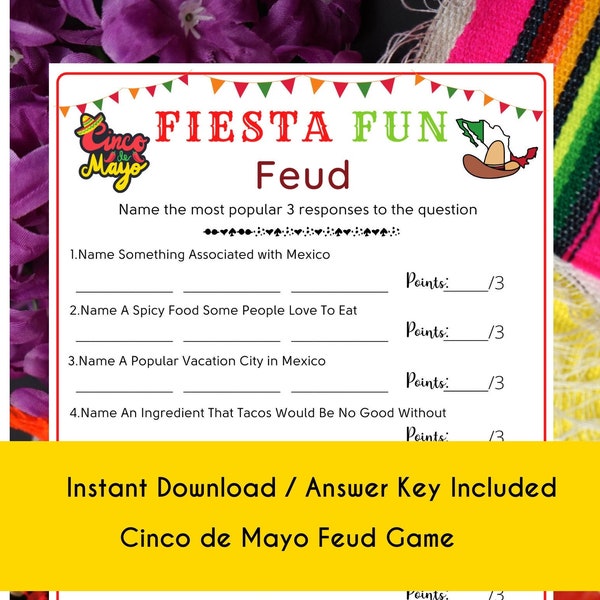 Cinco de Mayo Fiesta Fun Feud Game l Printable Game | Mexican Fiesta Game | Fun Activity | Fun Game for Kid & Adult | Classroom Game