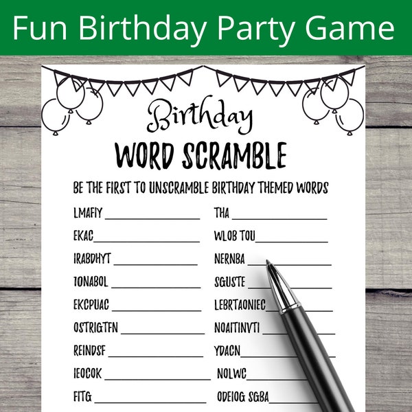 Adult Birthday Party Games, Birthday Word Scramble Games, 20th, 25th, 30th, 35th, 40th, 45th Birthday Trivia, Games for Unisex, Printable