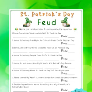 St. Patrick's Day St. Patrick's Feud Printable Game - A Lively Irish Family Face-off